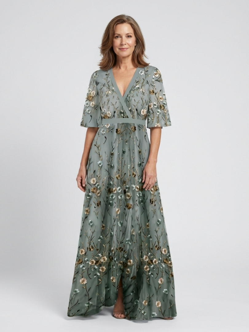Carmen – Vestido largo de flores con cuello en V