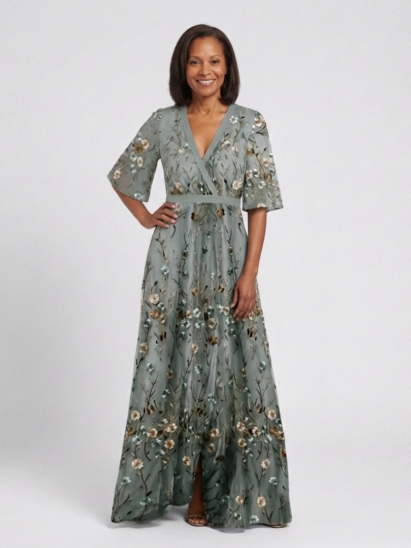 Carmen – Vestido largo de flores con cuello en V