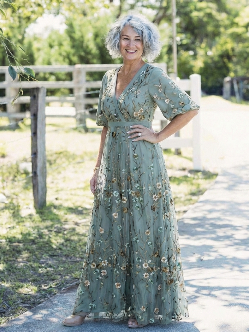 Carmen – Vestido largo de flores con cuello en V