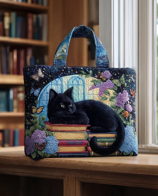 Bolso artesanal — Gato negro sobre libros