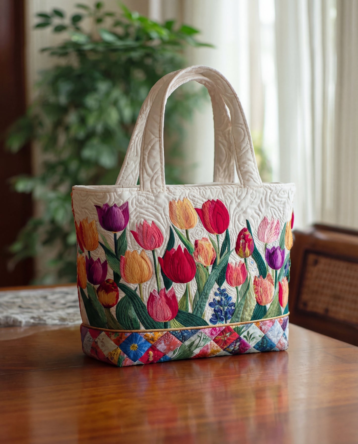 5. Bolso artesanal Tulipán con acabado acolchado