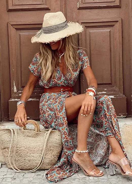 Joselin™ – Vestido largo bohemio y vaporoso con cinturón