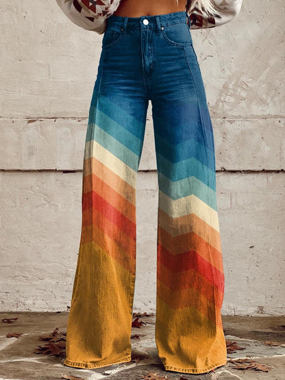 Pantalones Zigzag Retro de Corte Elegante