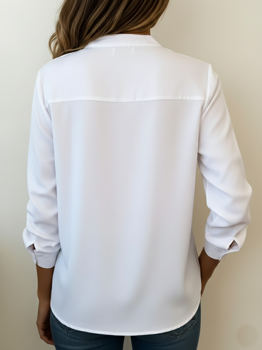 Camisa de algodón de cuello en V minimalista