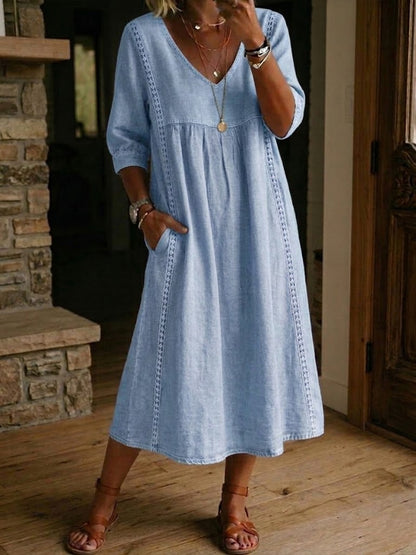 Isabela | Vestido Suelto de Lino con Encaje