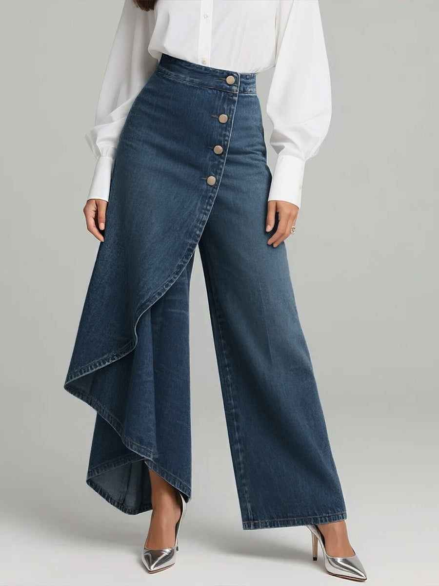 Jeans de Mujer de Cintura Alta, Corte Relajado y Pierna Ancha