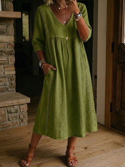 Isabela | Vestido Suelto de Lino con Encaje