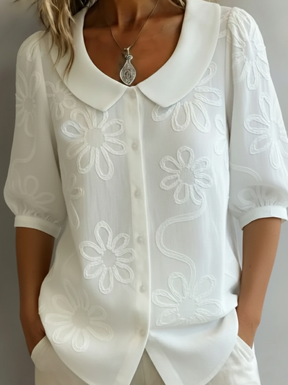 Renata | Camisa Vintage con Cuello Peter Pan Bordado