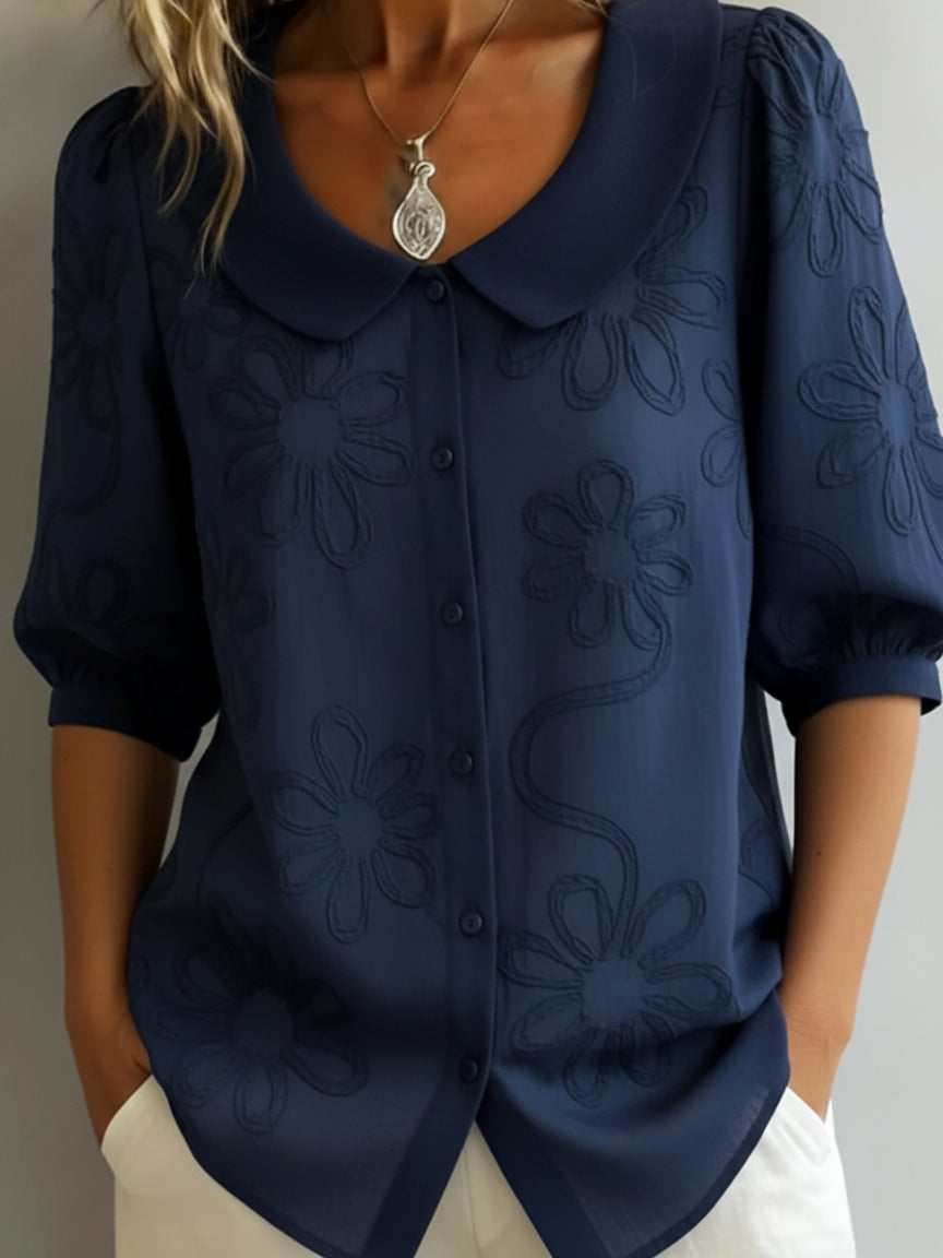 Renata | Camisa Vintage con Cuello Peter Pan Bordado