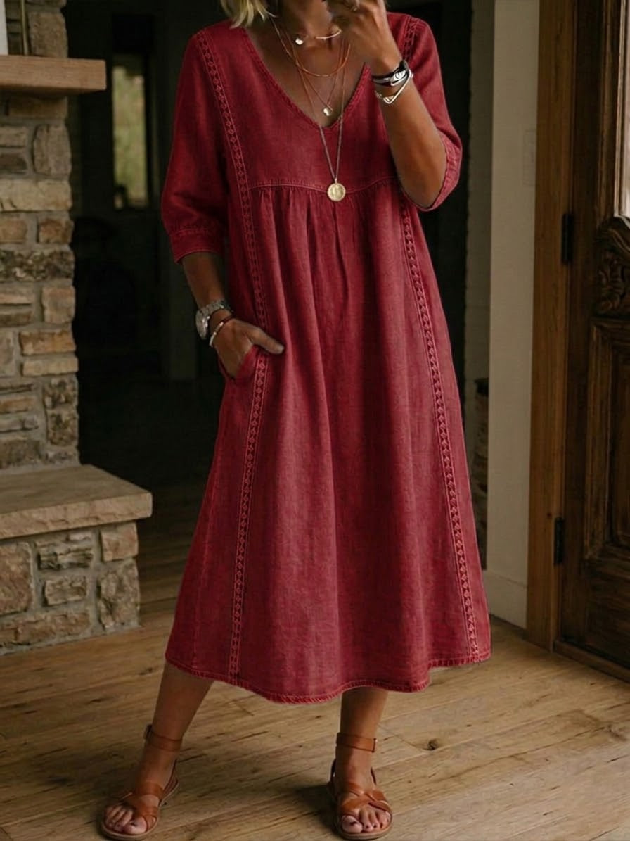 Isabela | Vestido Suelto de Lino con Encaje
