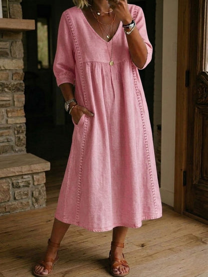 Isabela | Vestido Suelto de Lino con Encaje