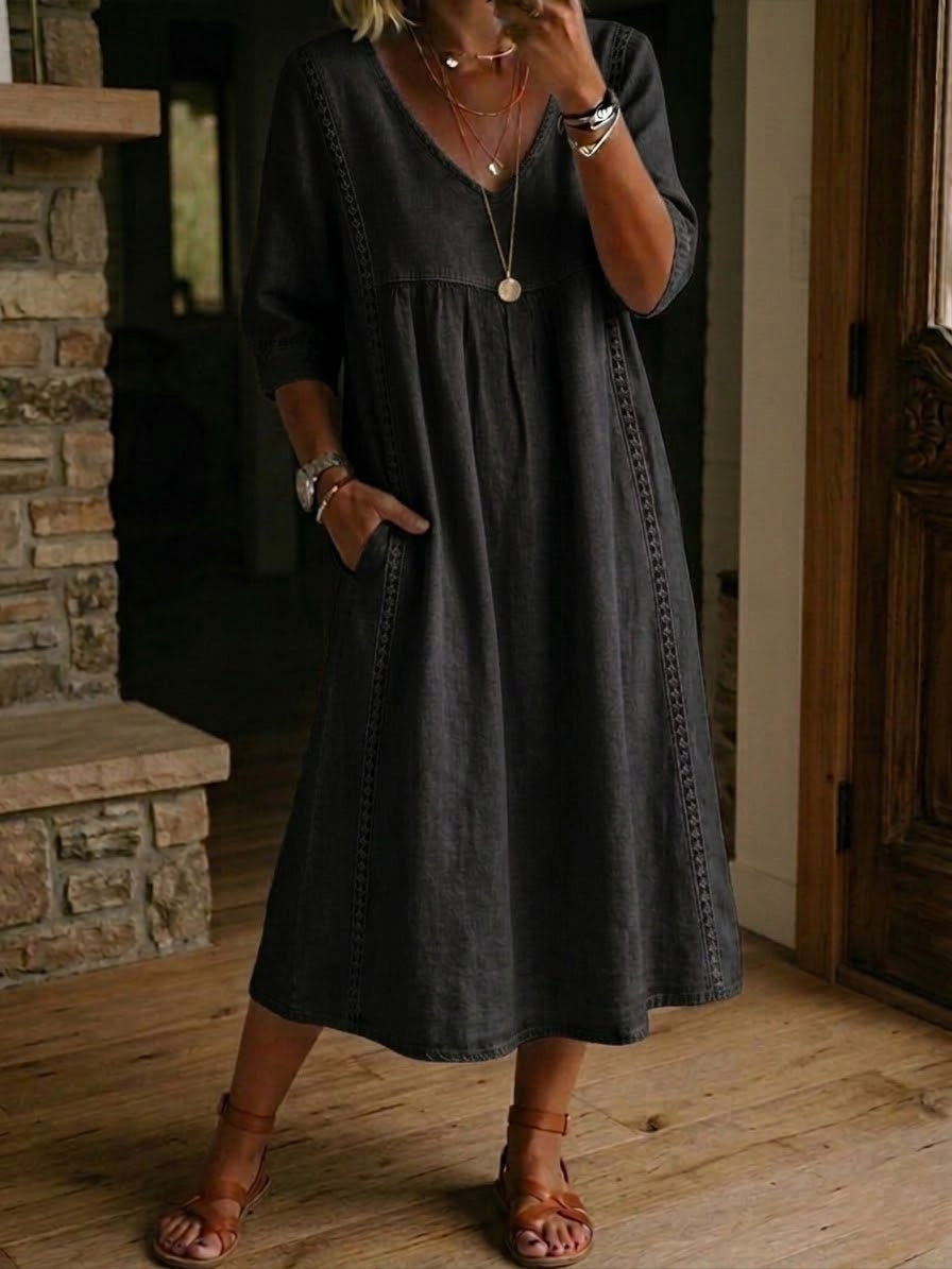 Isabela | Vestido Suelto de Lino con Encaje