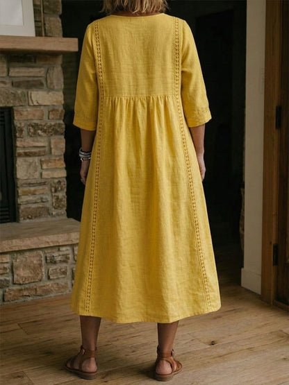 Isabela | Vestido Suelto de Lino con Encaje