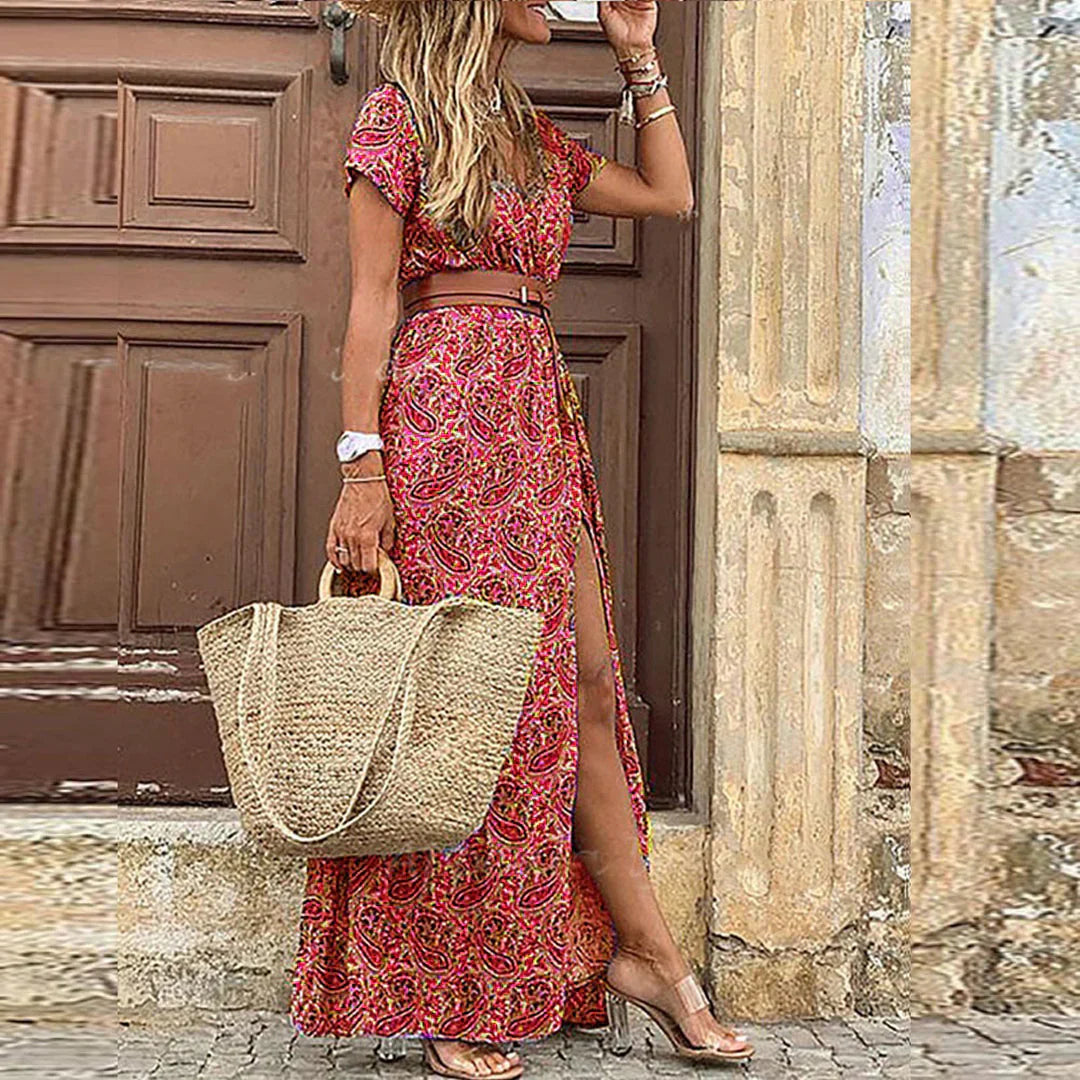 Joselin™ – Vestido largo bohemio y vaporoso con cinturón