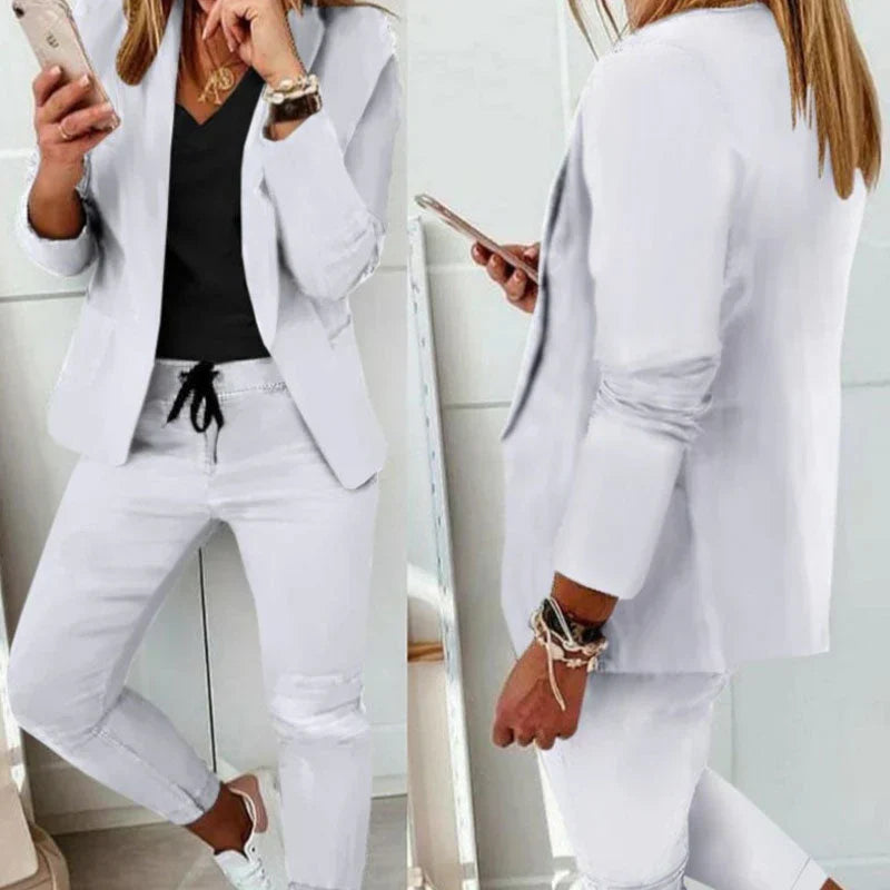 Conjunto de dos piezas casual de un solo color para mujeres