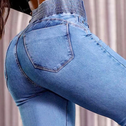Jeans de campana elásticos de cintura alta