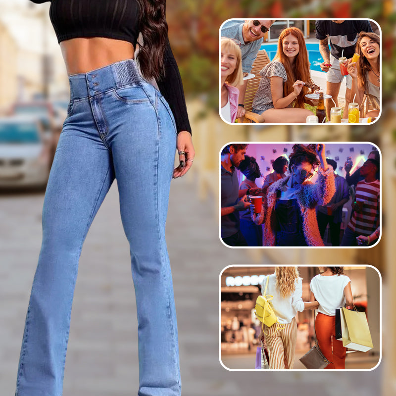 Jeans de campana elásticos de cintura alta