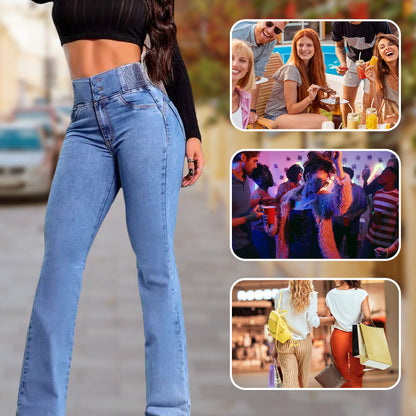 Jeans de campana elásticos de cintura alta