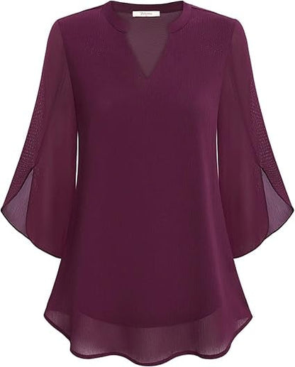 Claudia – Blusa de gasa chiffon con escote en V