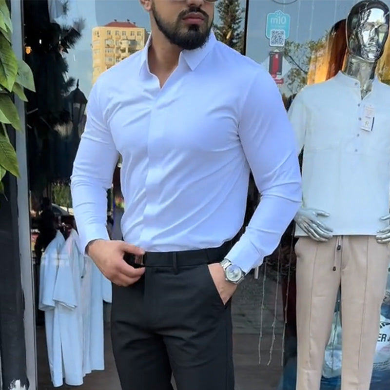 Julio - Camisa Casual de Hombre Ajustada de Color Sólido