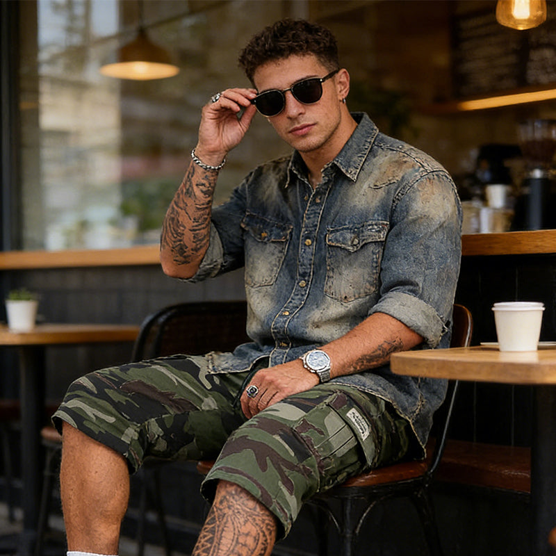 Pantalones Cortos Cargo de Camuflaje para Hombre