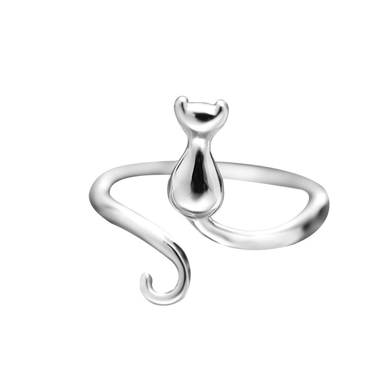 Anillo de acero inoxidable con diseño de gato en sombra